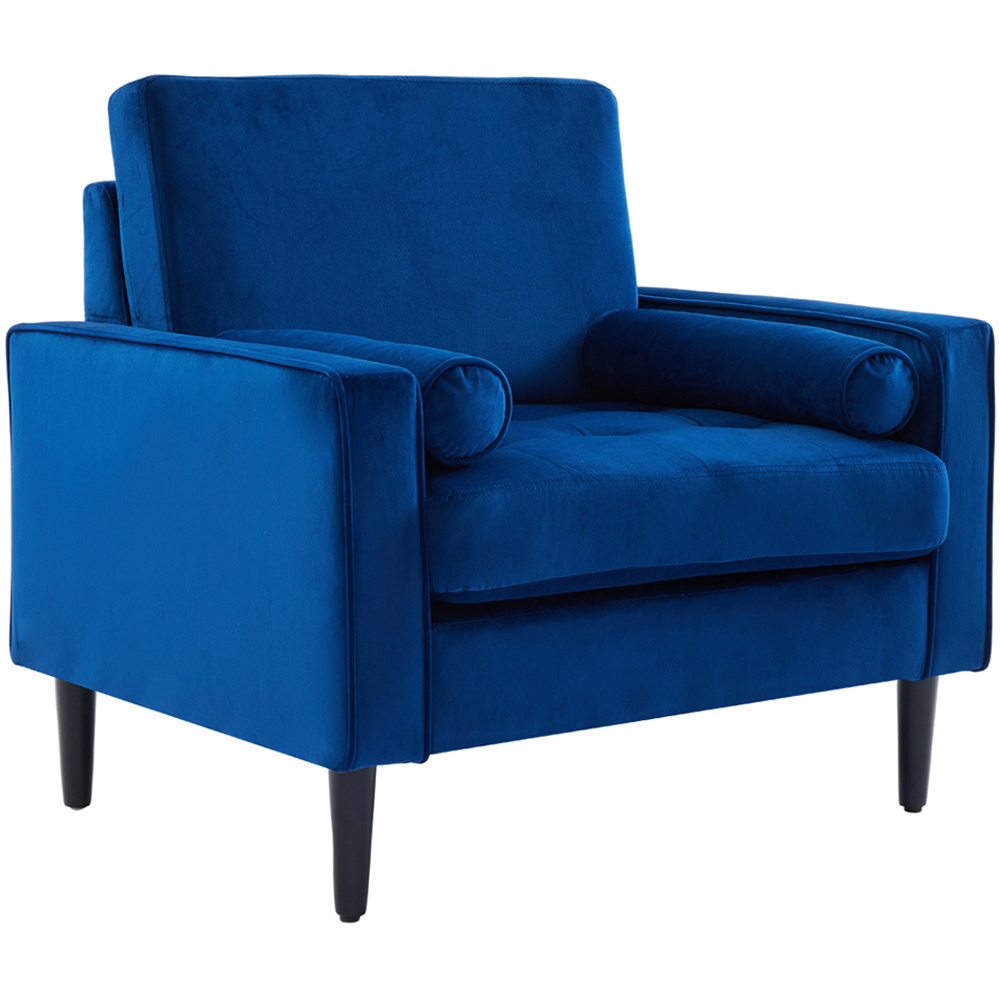 Living and Home Blue Linen Mid-Century Armchair with Armrest Pillows Image 2