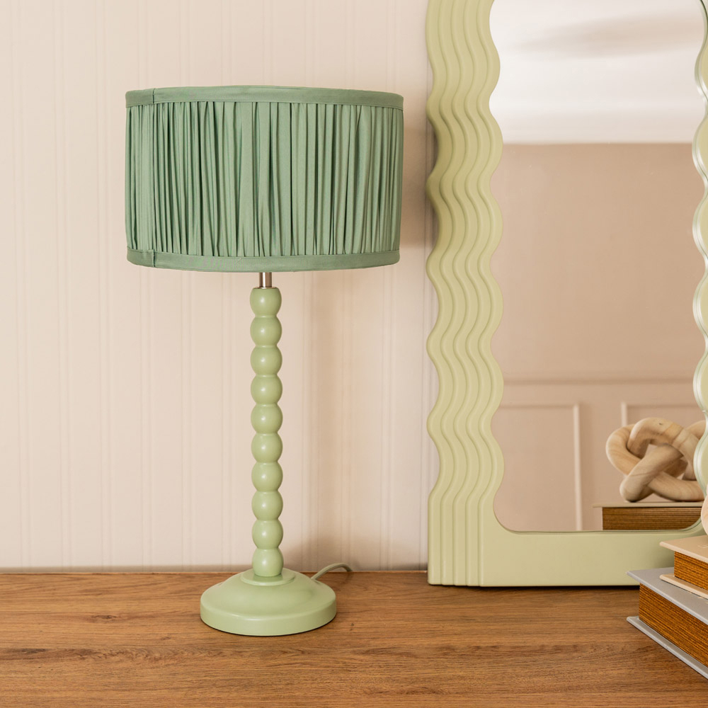 ValueLights Bobbins Ruched Pleated Green Drum Shade Sage Green LED Table Lamp Image 3