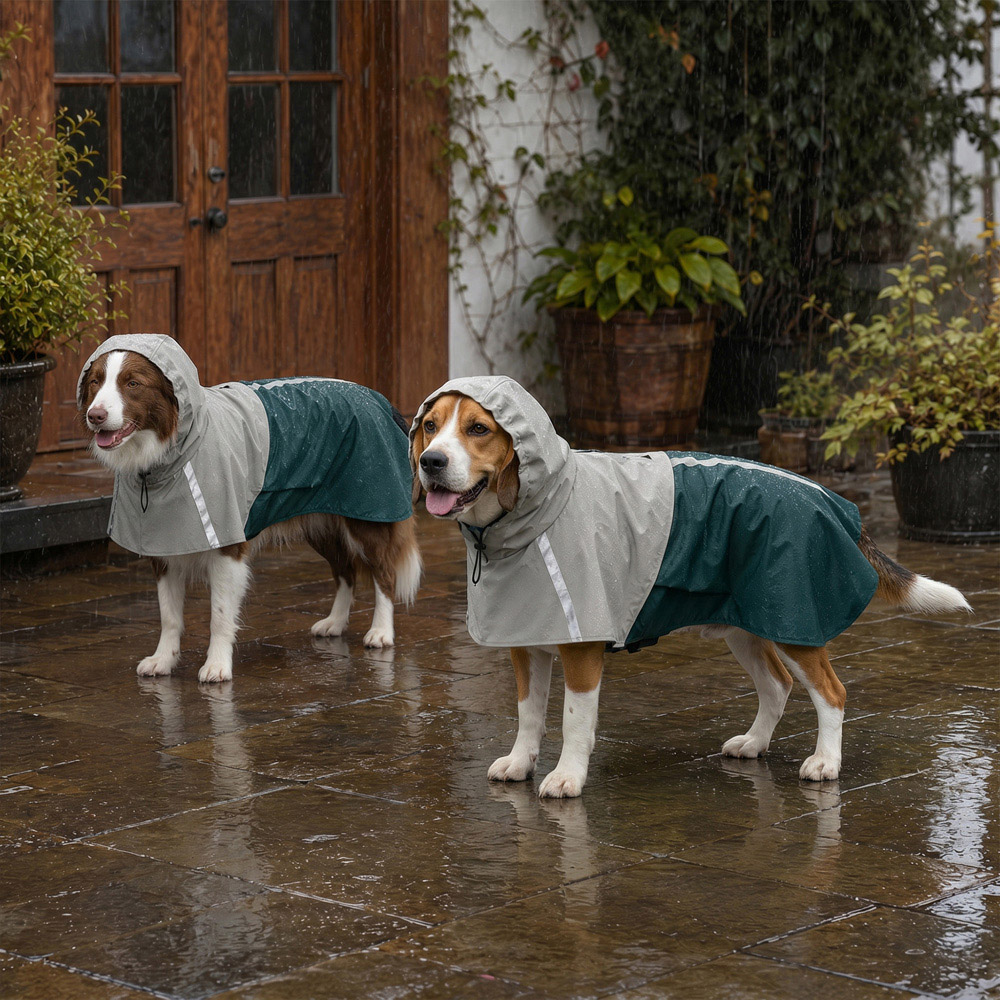 PawHut Green Dog Raincoat with Hood Medium Image 4
