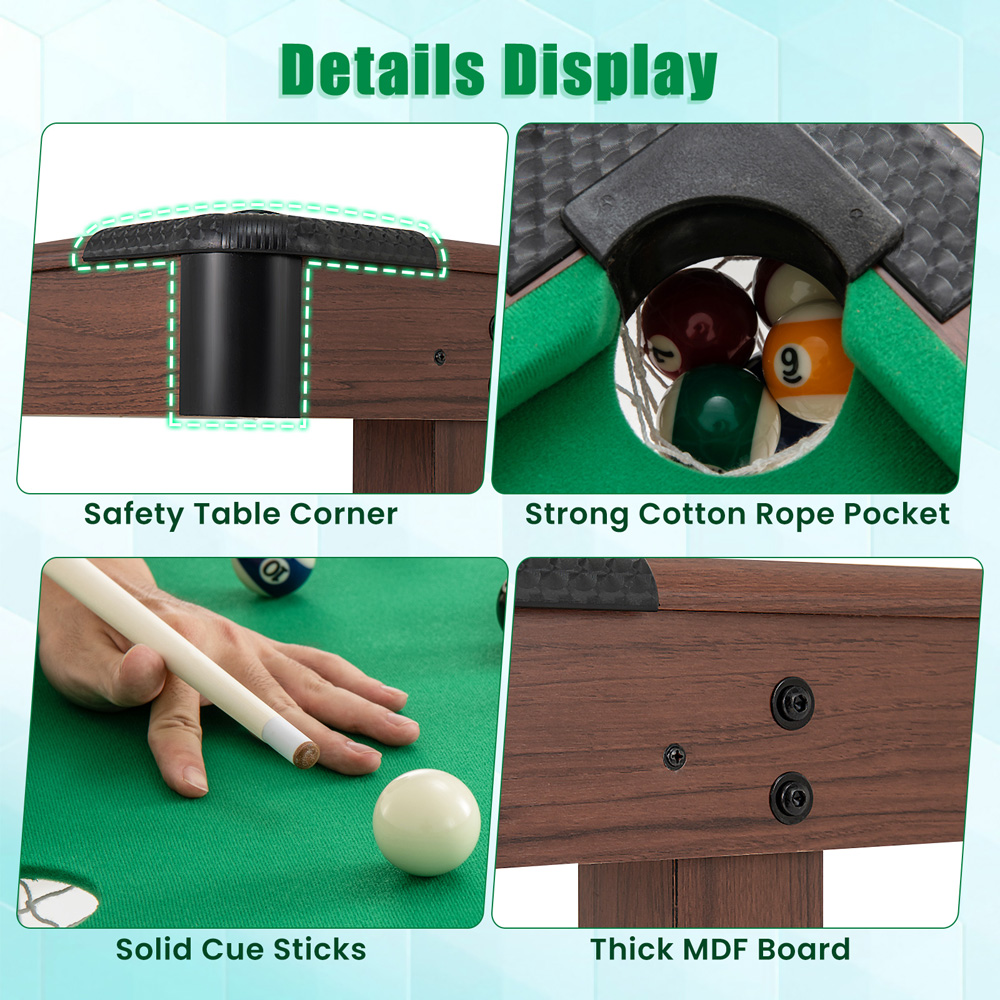 Costway Green Wooden Pool Table Image 5