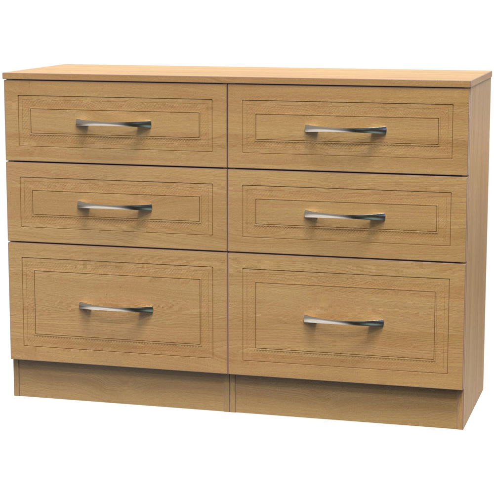 Crowndale Dorset 6 Drawer Modern Oak Wide Chest of Drawers Ready Assembled Image 2