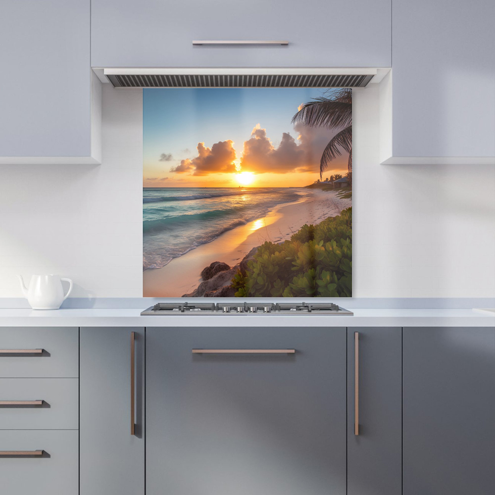 Warren Reed Designer Sunrise On The Beach Glass Kitchen Splashback 60 x 60cm Image 1