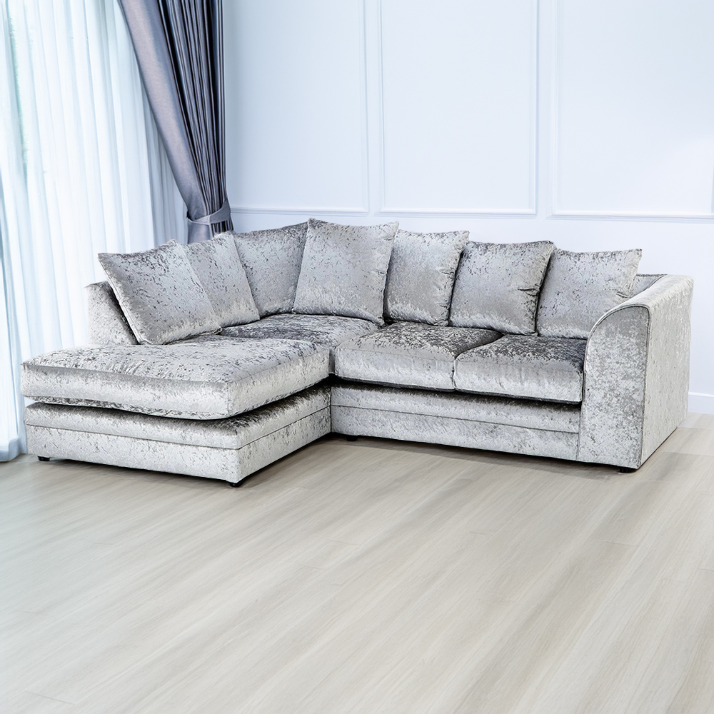 Portland Canolo Luxury 4 Seater Silver Crush Velvet Corner Chaise Sofa Image 1