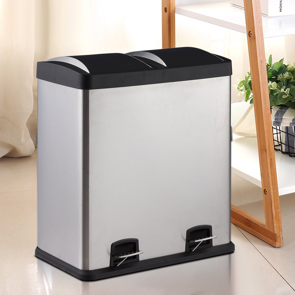 Costway Stainless Steel Double Bucket Pedal Bin 60L Image 2