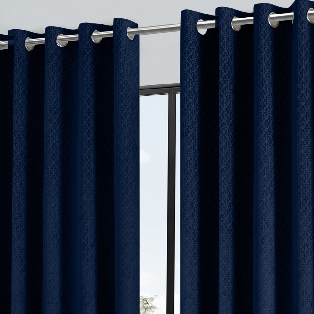 Alan Symonds Temple Navy Velvet Blackout Ring Top Eyelet Curtains 168 x 229cm Image 2