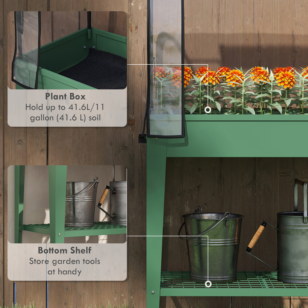 Outsunny Green Mobile Raised Garden Bed with Greenhouse Cover 1.3 x 2.6ft Image 5