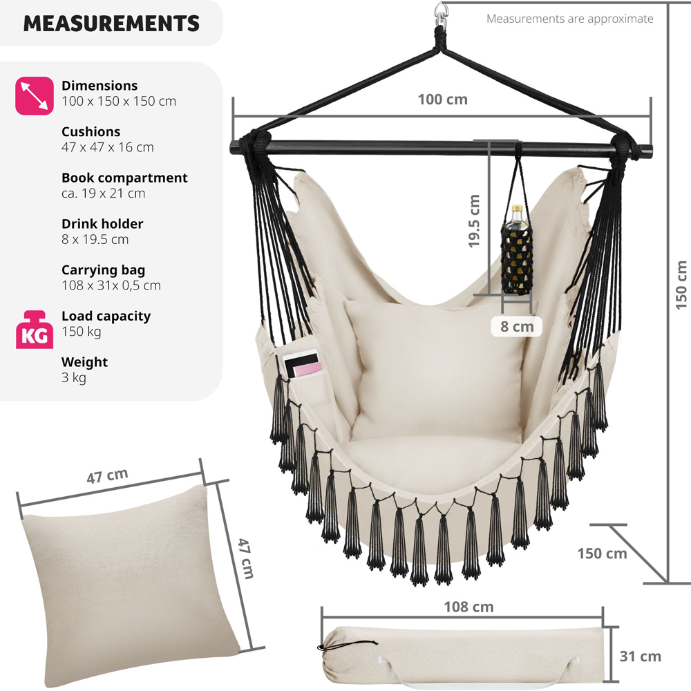 tectake Malika Beige Hanging Chair 150kg Image 9