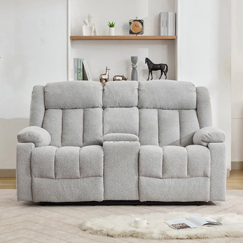 Artemis Home Lovell 2 Seater Light Grey Boucle Manual Recliner Sofa with Centre Console Image 4