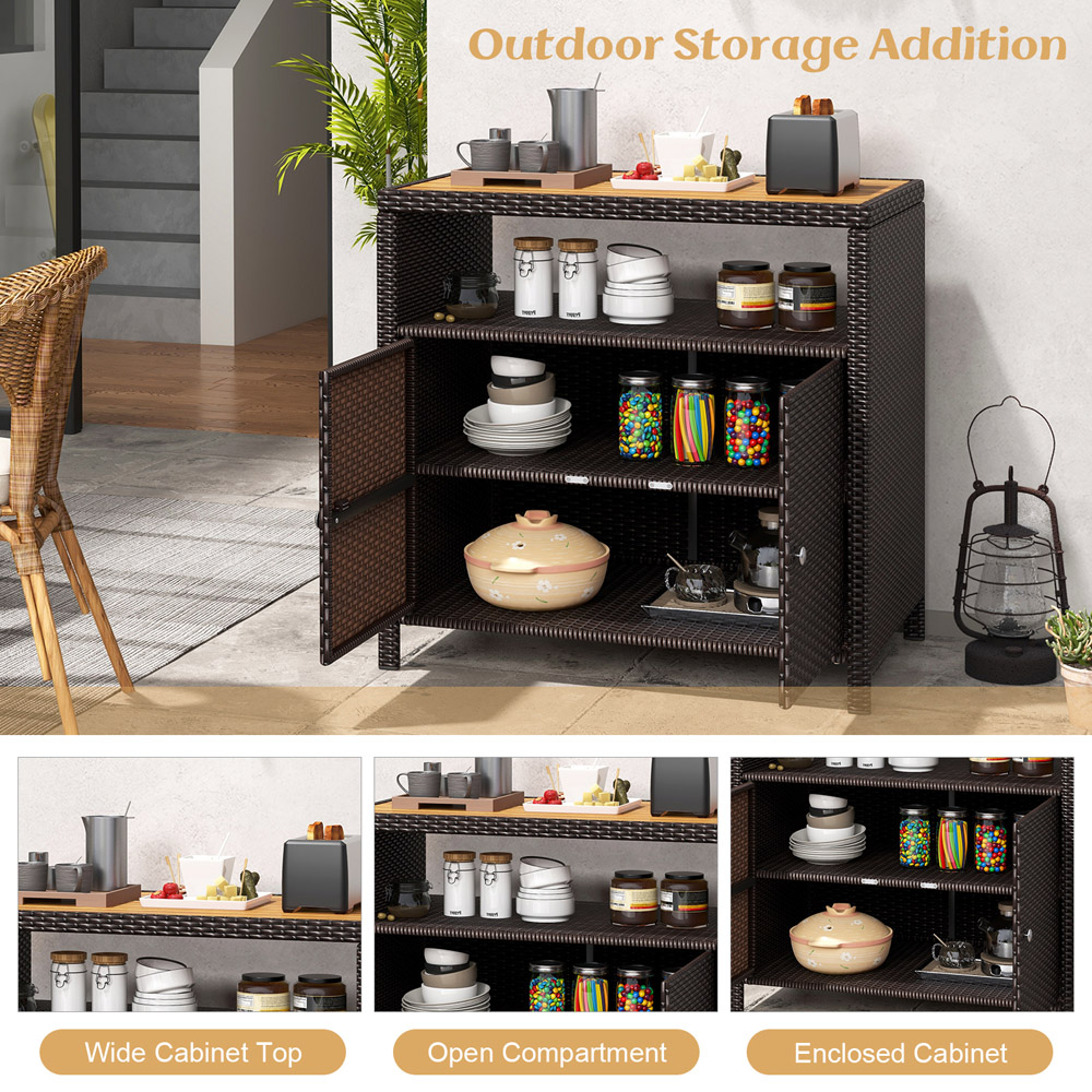 Costway 2 Door Single Shelf Brown Rattan Storage Cabinet Image 5