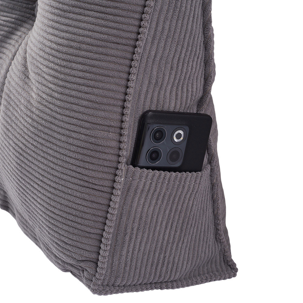 Living and Home Dark Grey Corduroy Wedge Headboard Pillow with Side Pocket 180 x 50cm Image 5