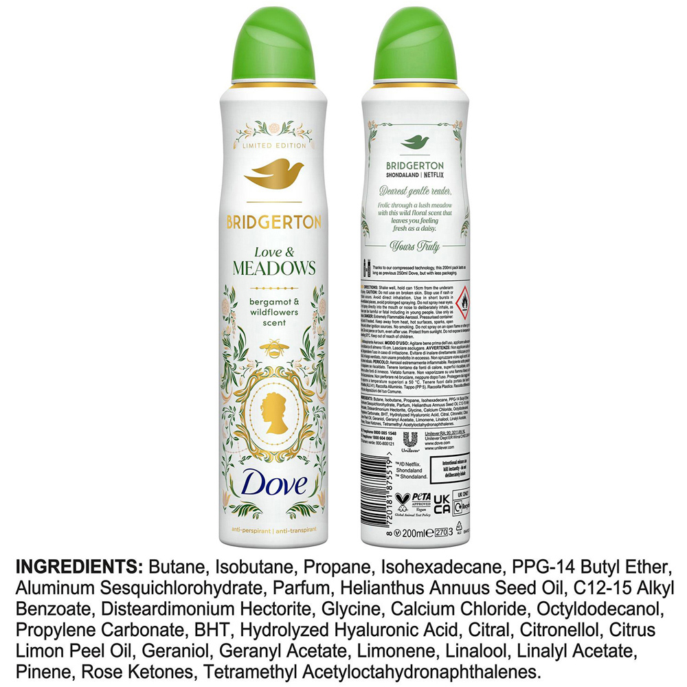 Dove Limited Edition Bridgerton Love and Meadows Aerosol Deodorant Spray 200ml 6 Pack Image 9