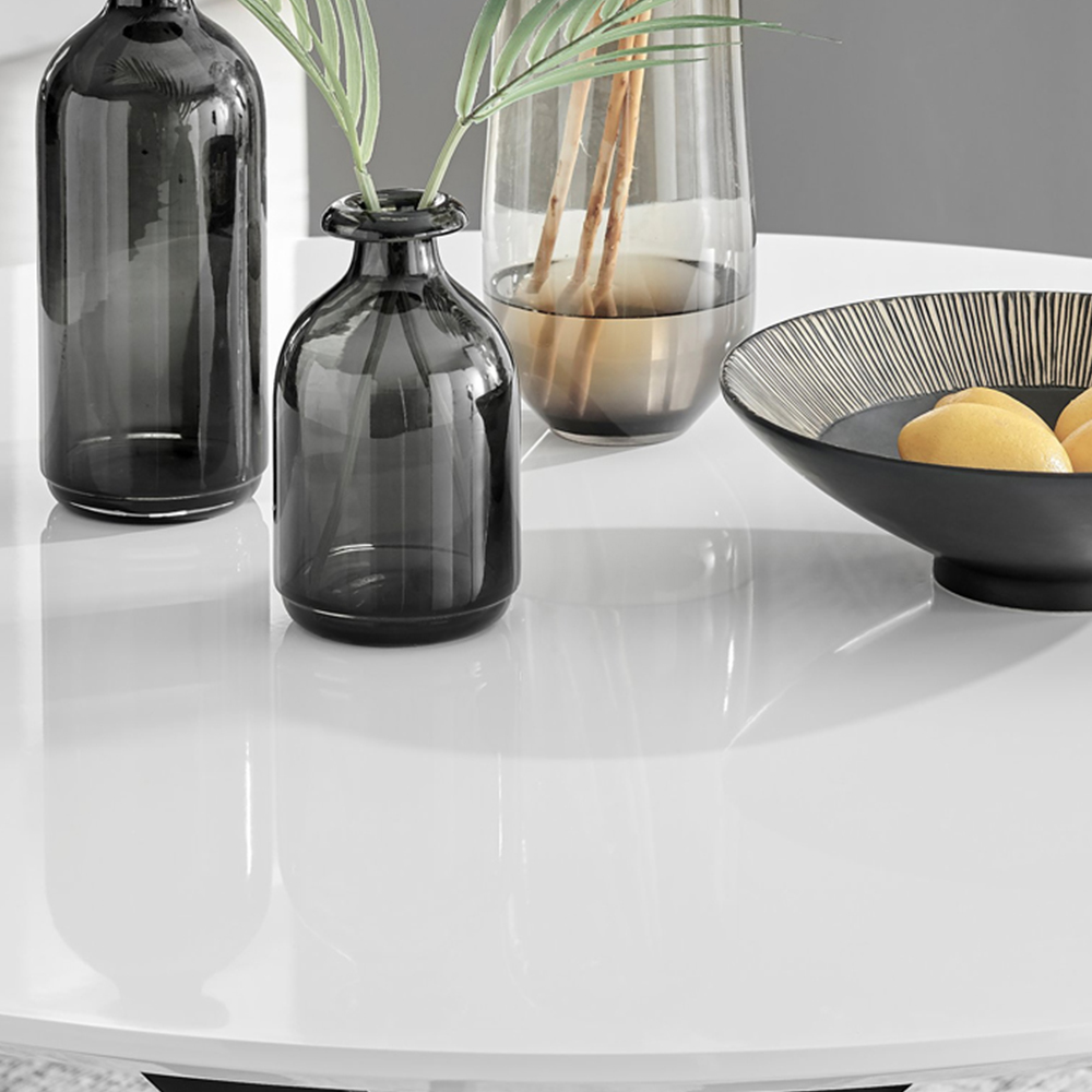 Furniturebox Arona Solara 6 Seater Round Dining Set White Gloss and Black Image 5