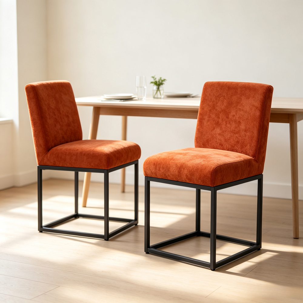 Living and Home Set of 2 Orange Chenille Dining Chair Image 8