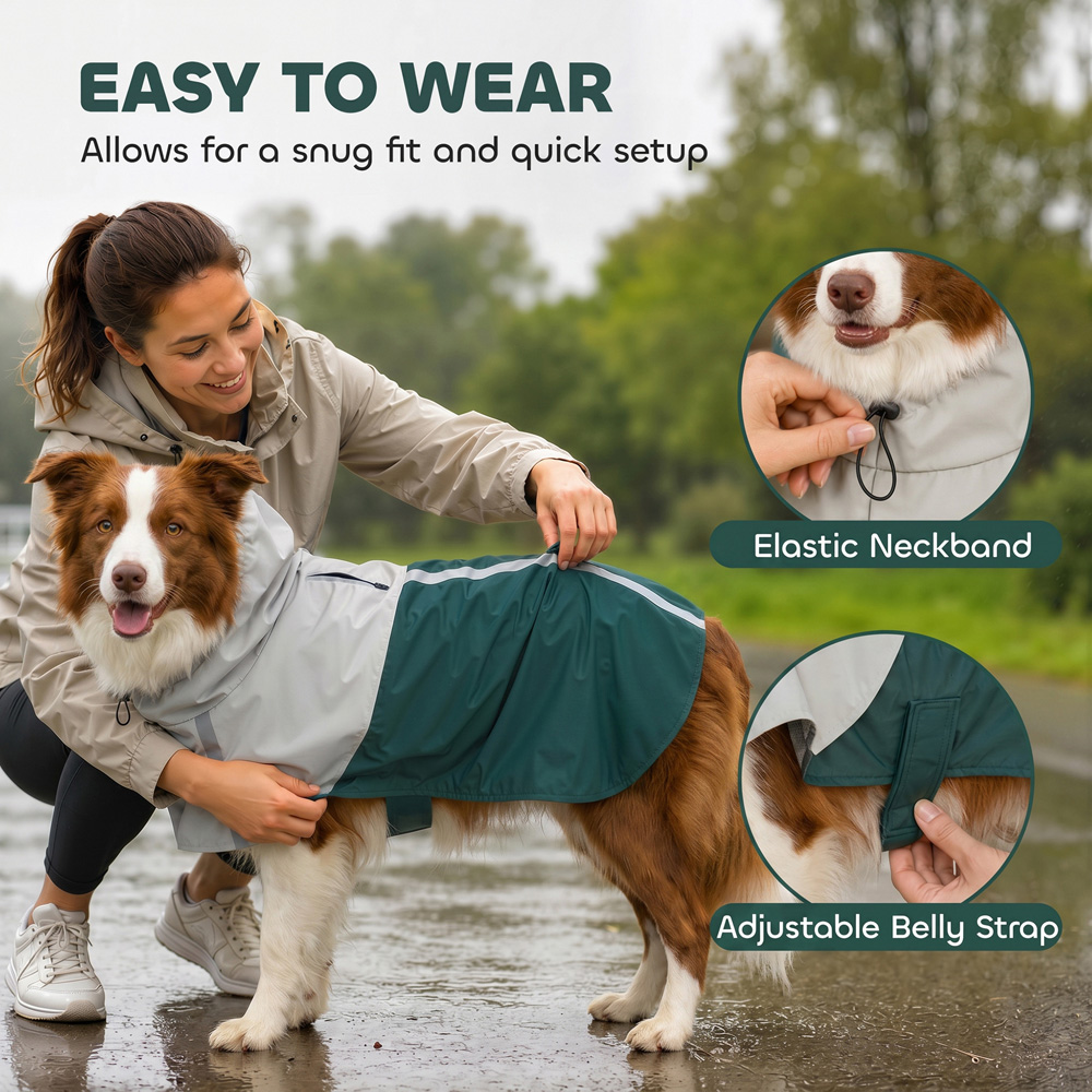 PawHut Green Dog Raincoat with Hood Medium Image 7