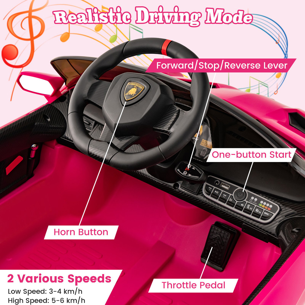 Costway Pink Lamborghini 4WD Kids Ride-On Car Image 8