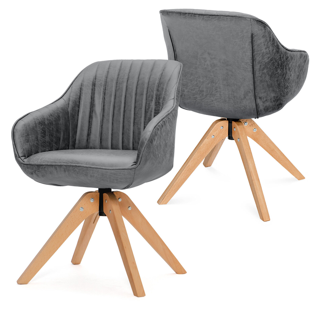 Costway Grey Swivel Accent Chair with Solid Wood Legs Set of 2 Image 2