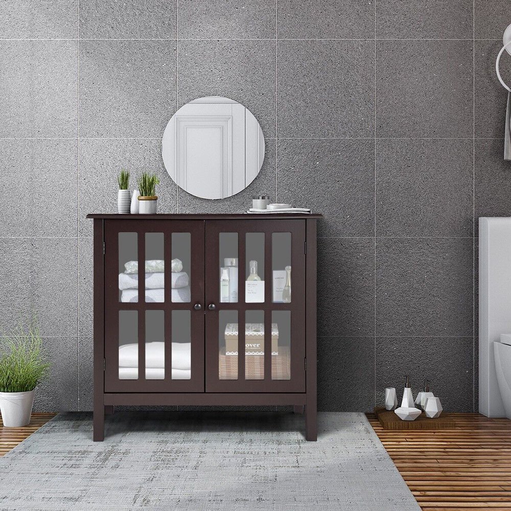 Costway 2 Door Brown Storage Cabinet Image 4