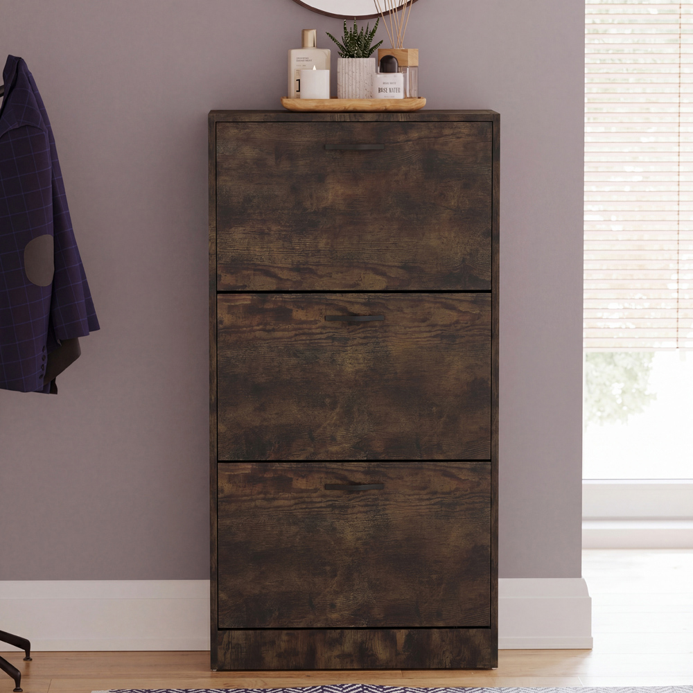 VIDA DESIGNS 3 Drawer Dark Wood Shoe Cabinet Image 3