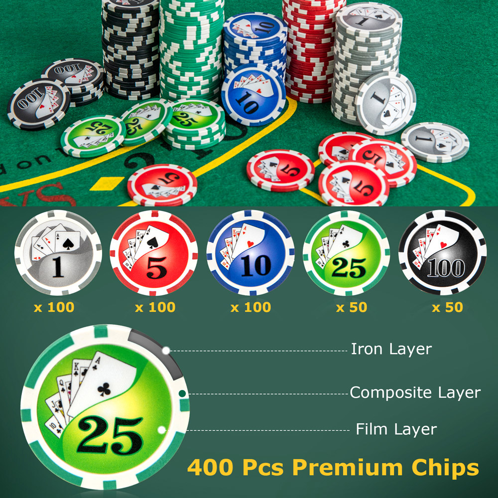 Costway Black Texas Holdem Poker Set with 400 Chips Image 6
