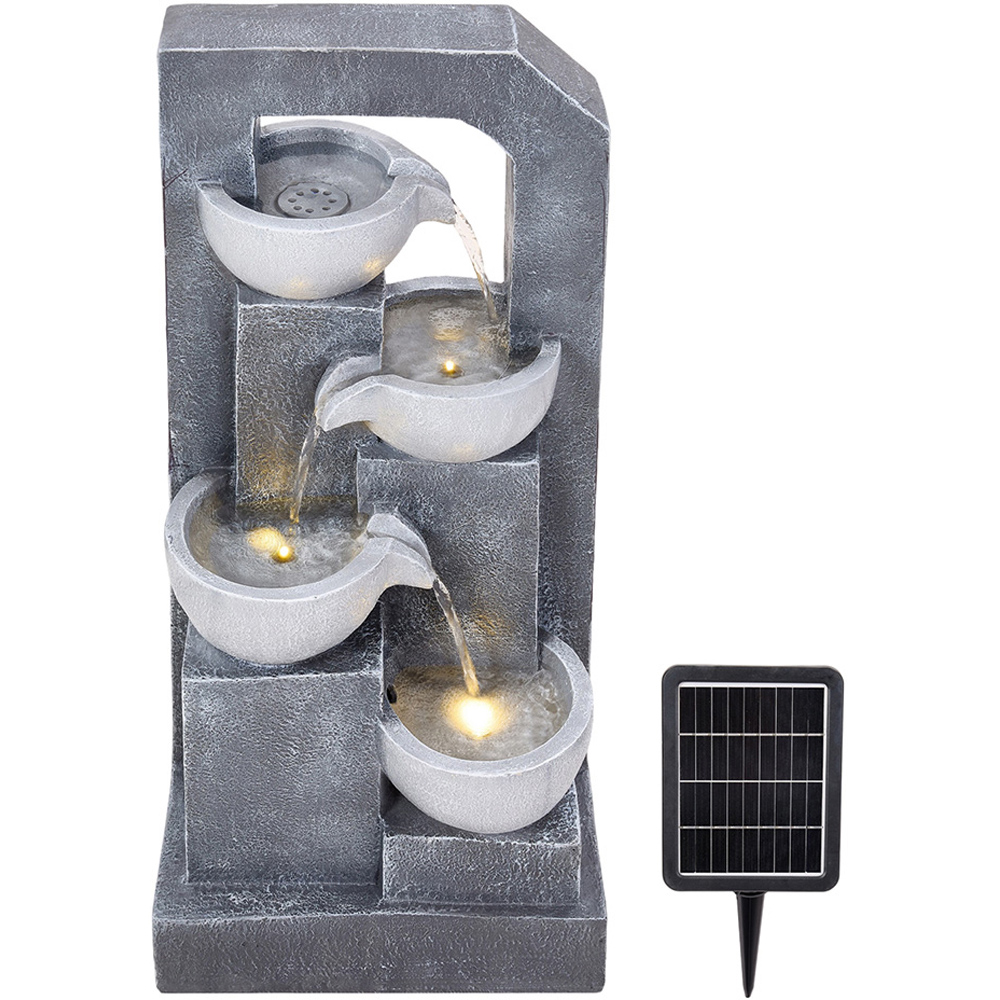 Living and Home 4-Tier Stone Effect Cascading Bowl Solar LED Water Feature Image 1