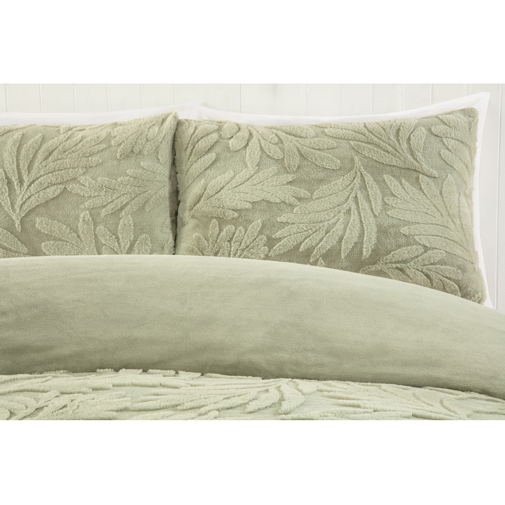 Embossed Leaves Faux Fur Duvet Set Sage Single Image 3
