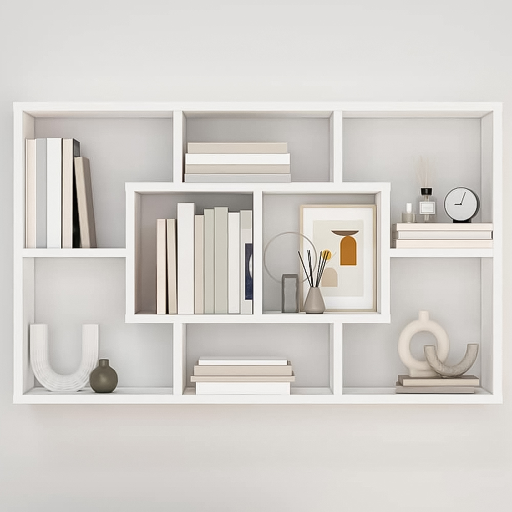 vidaXL 8 Compartment White Wall Shelf Image 1