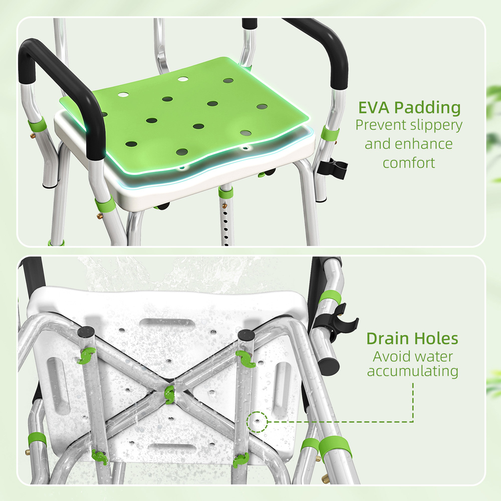 HOMCOM Green Aluminium Height Adjustable Padded Shower Stool Image 4