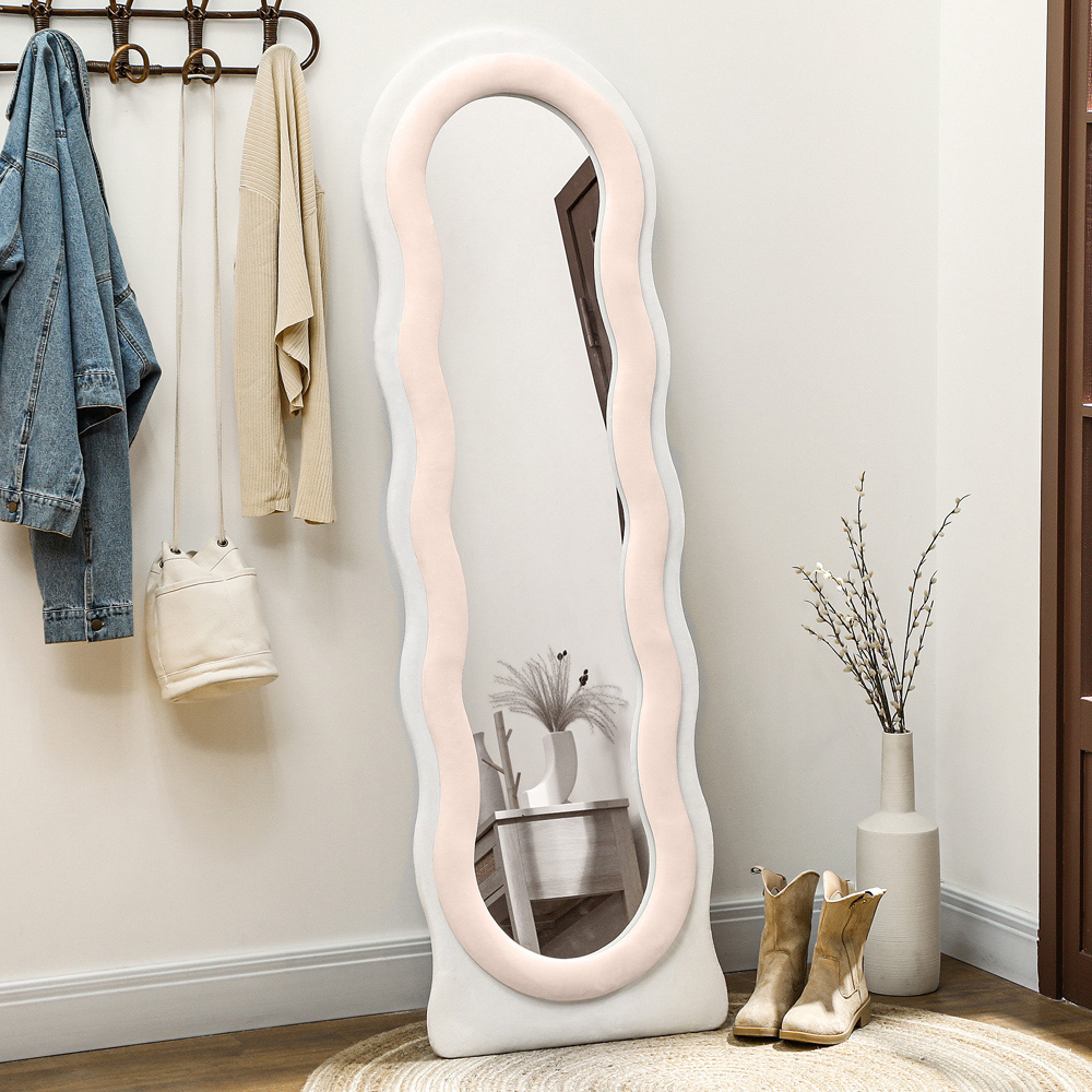 Portland White and Pink Velvet Frame Full Length Mirror 160 x 50cm Image 4