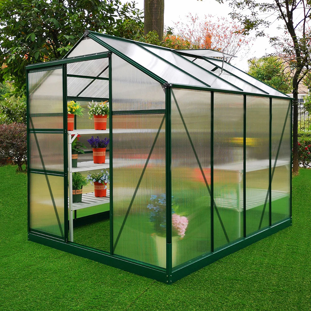 MonsterShop Green 6 x 8ft Polycarbonate Greenhouse with Base Image 2