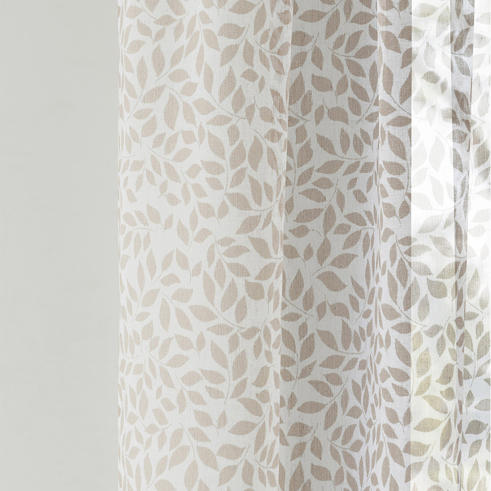 Tyrone Textiles Willow Natural Leaf Print Linen Look Rod Pocket Voile Panel Curtains 140 x 137cm Image 3