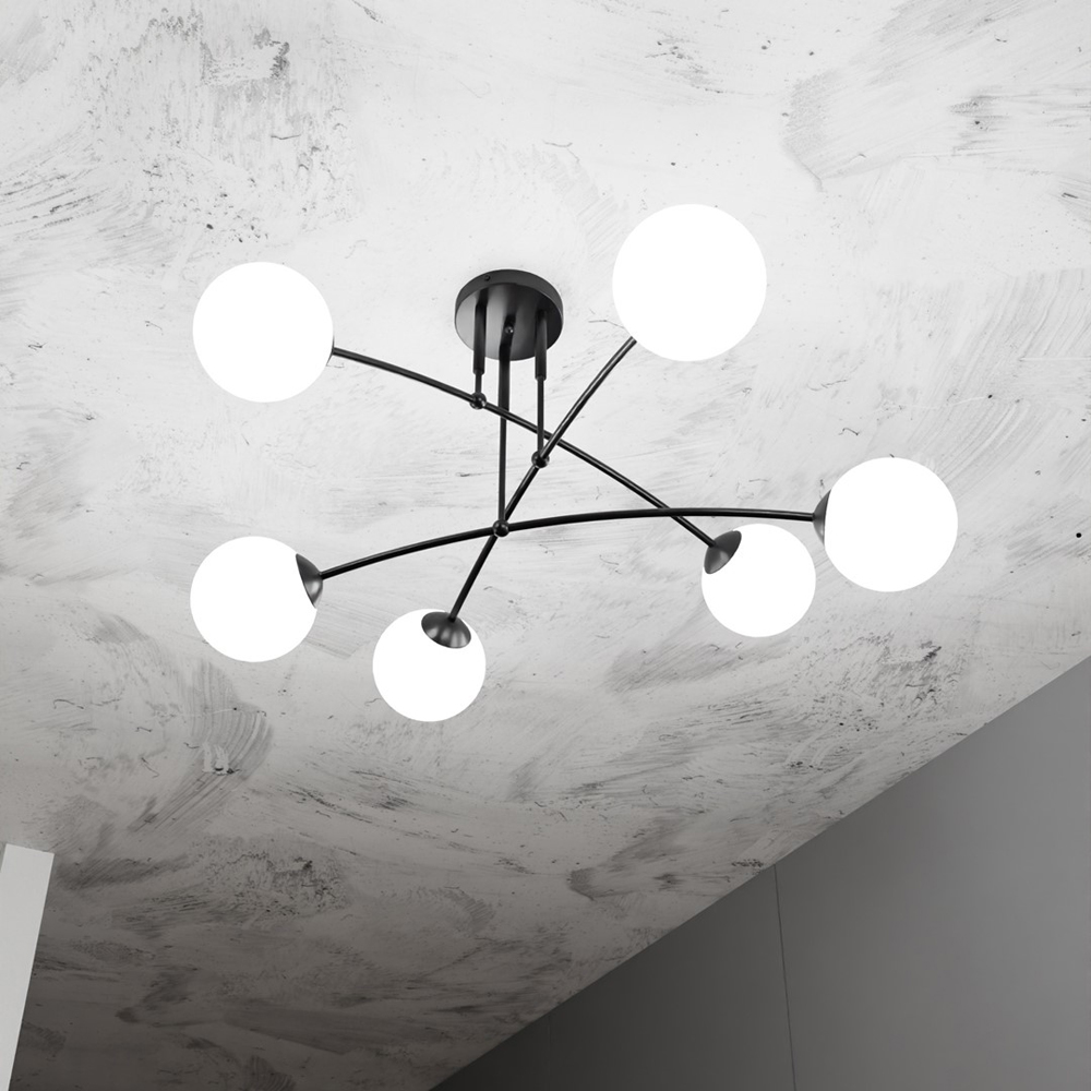 Emibig Pregos 6 Light White Shade Black E14 Ceiling Light Image 4