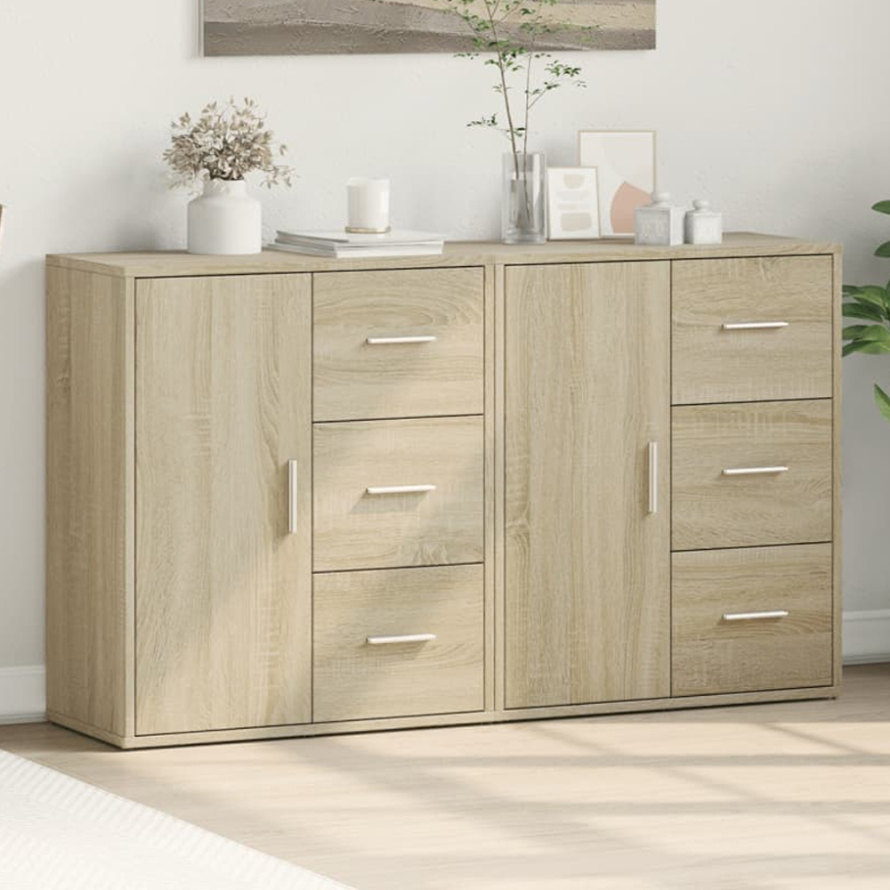 vidaXL Single Door 3 Drawer Sonoma Oak Sideboard Set of 2 Image 1