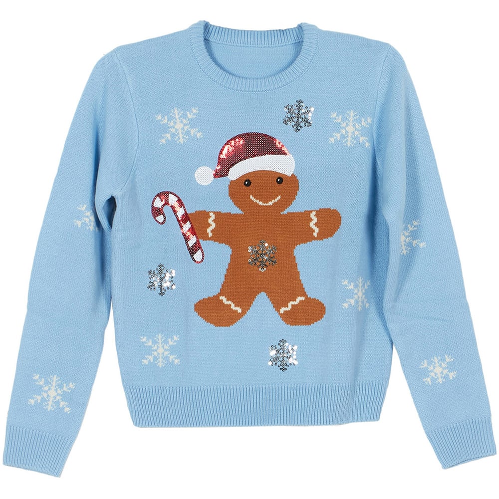 Ladies Gingerbread Man Jumper - Blue / UK 14 - 16 Image 1