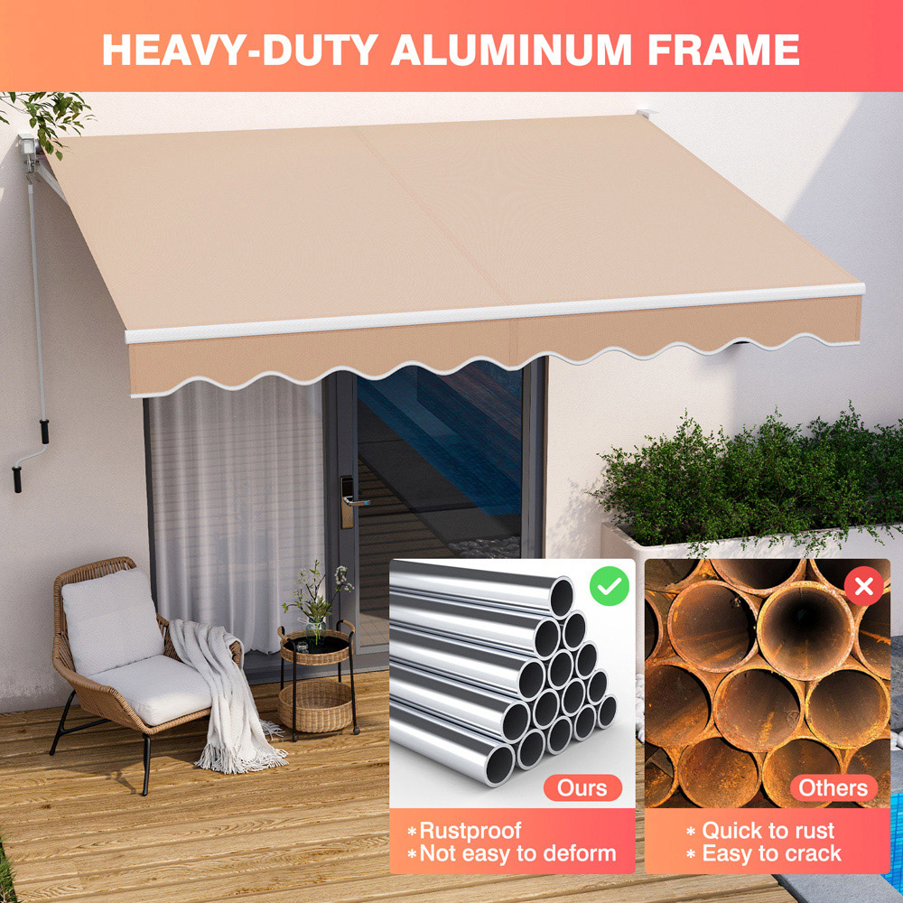 Costway Beige Aluminum Retractable Awning 3 x 2.4m Image 6