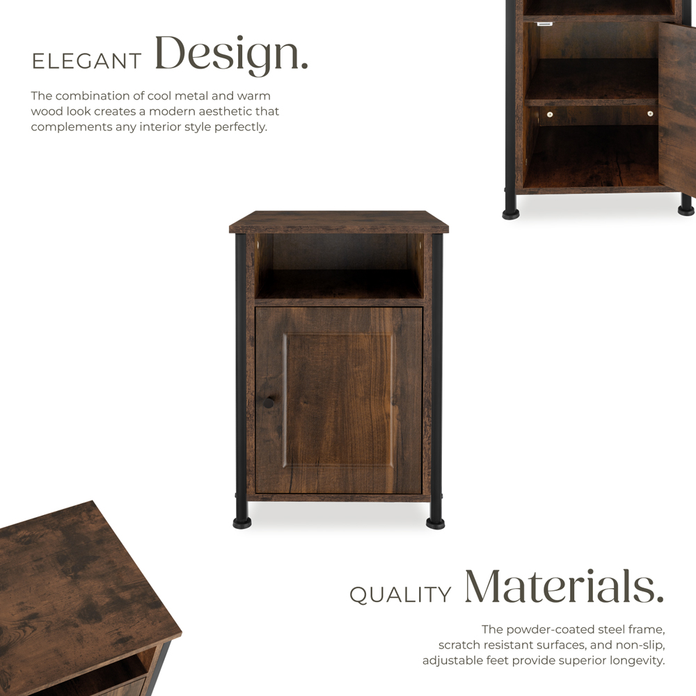 Tectake Blackburn Single Door Single Shelf Rustic Dark Wood Bedside Table Image 4