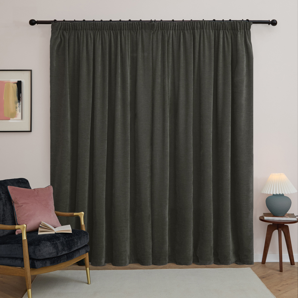 Furn Soft Chenille Charcoal Blackout Pencil Pleat Curtains 168 x 183cm Image 5
