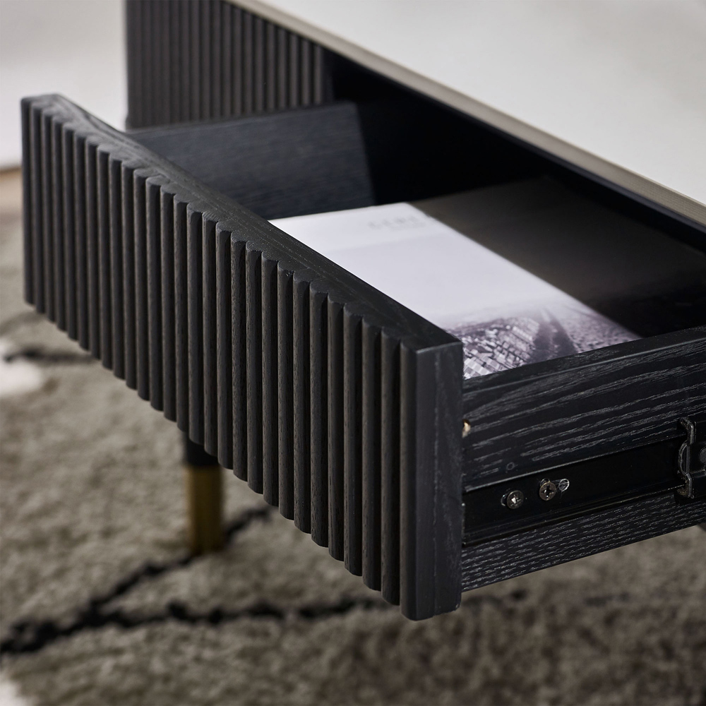Julian Bowen Louis 2 Drawer Black Fluted Stone Top Coffee Table Image 8