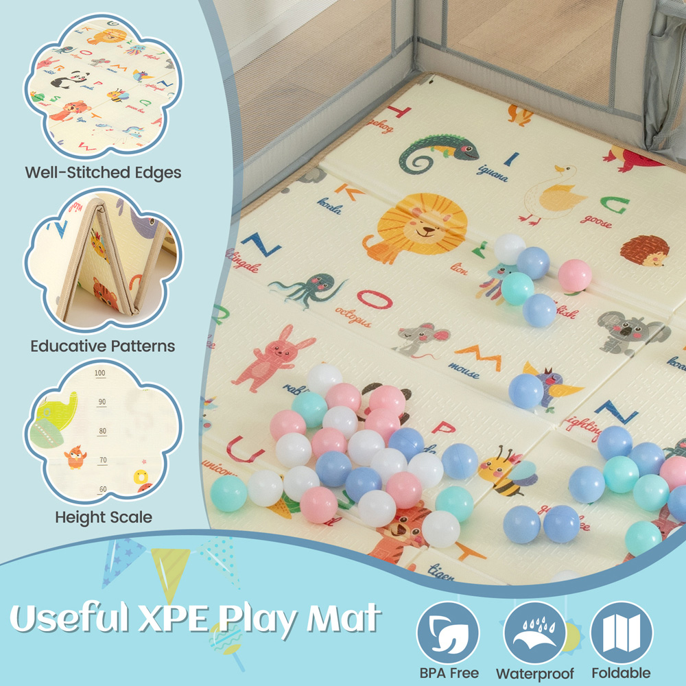 Costway Light Grey Large Baby Playpen with Mat and Ocean balls Image 6