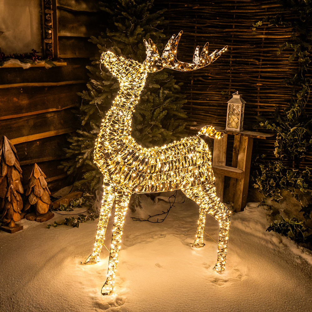 The Christmas Centre 960 Warm White LED Micro Lights Pre-Lit Gold Laser Lit Deer 120cm Image 7