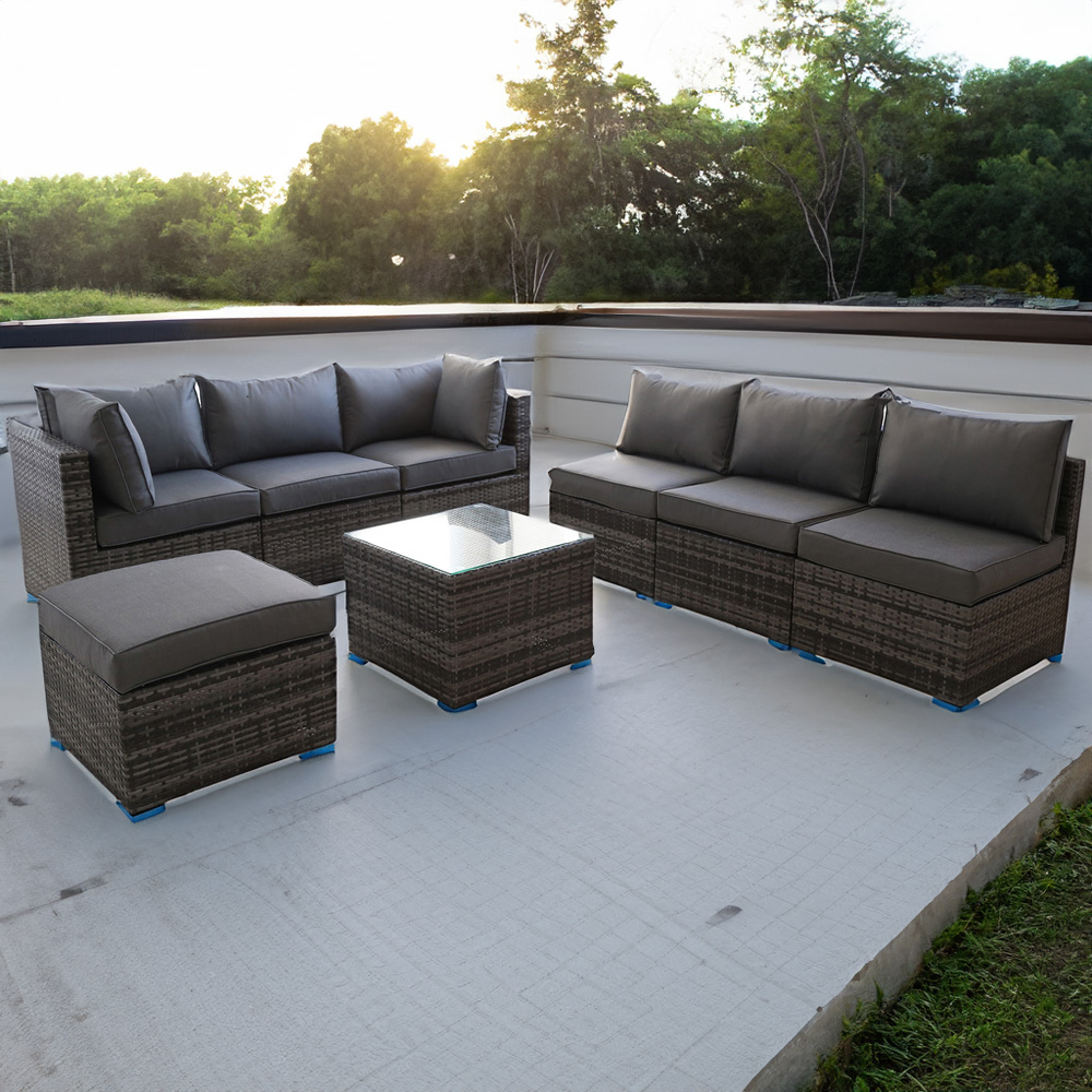Furniture One 7 Seater Grey Patio Corner Sofa Set Image 1