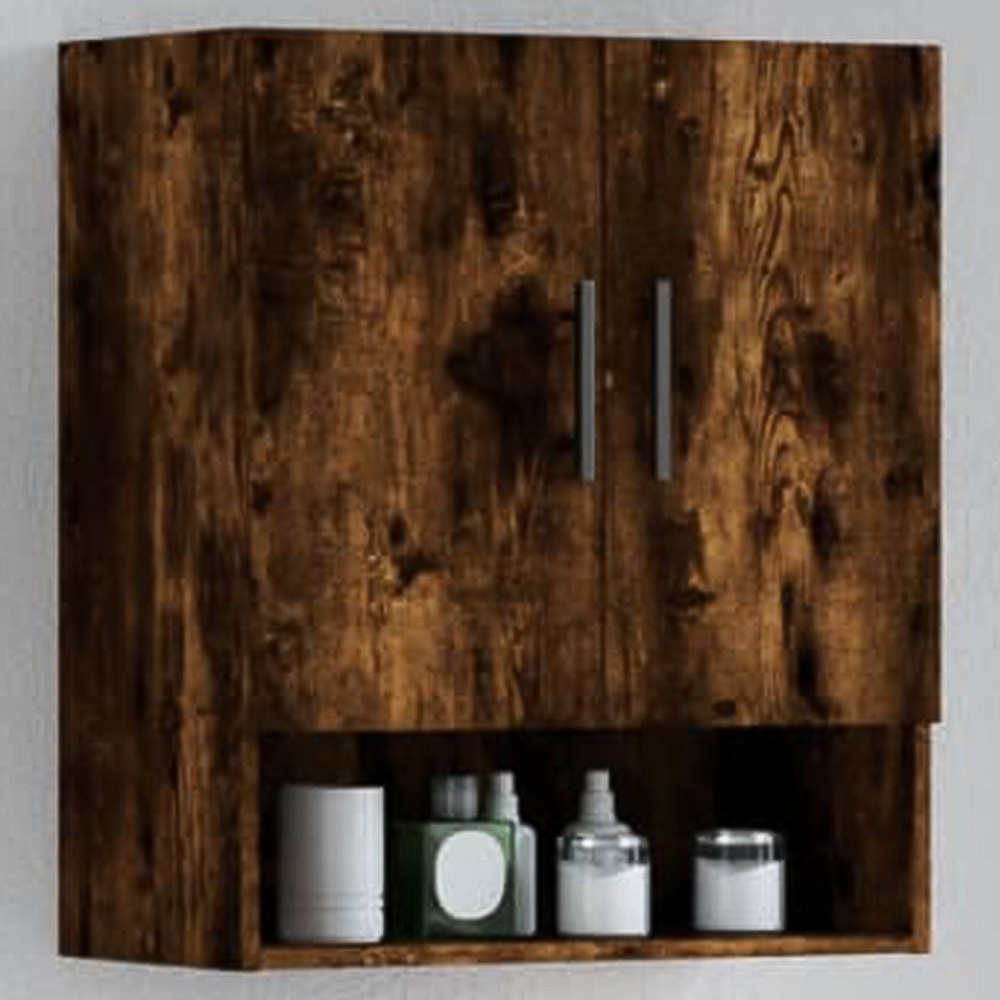 vidaXL 2 Door Single Shelf Smoked Oak Wall Cabinet Image 1
