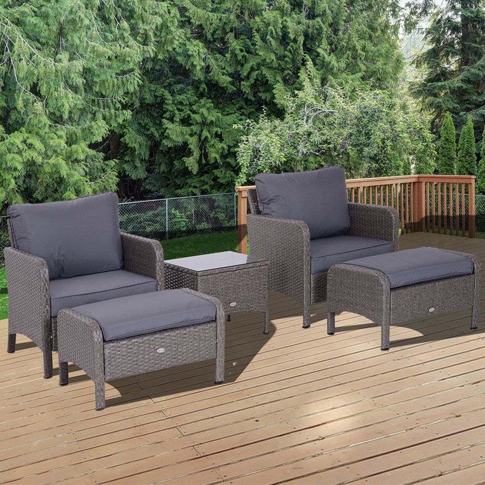 Outsunny 2 Seater Grey Rattan Lounge Set with Foot Stool Image 1