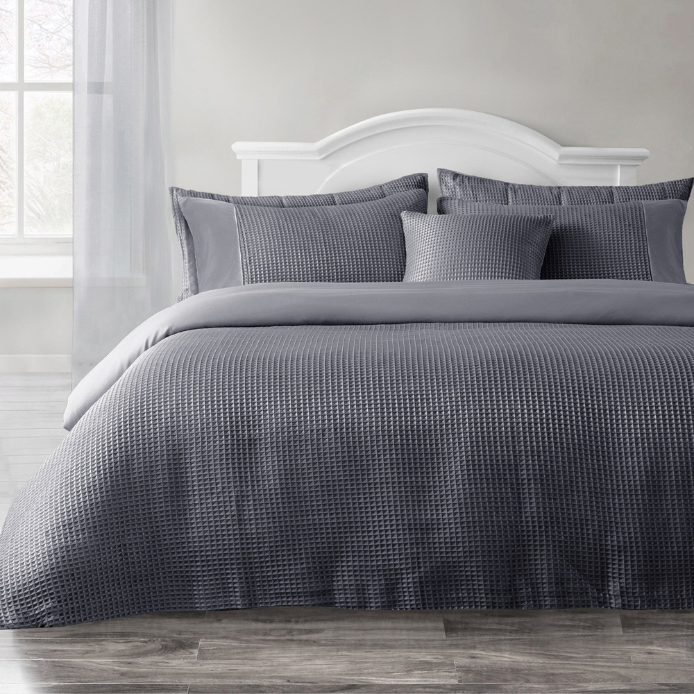 Velosso Waffle Super King Size Charcoal Weave Duvet Set Image