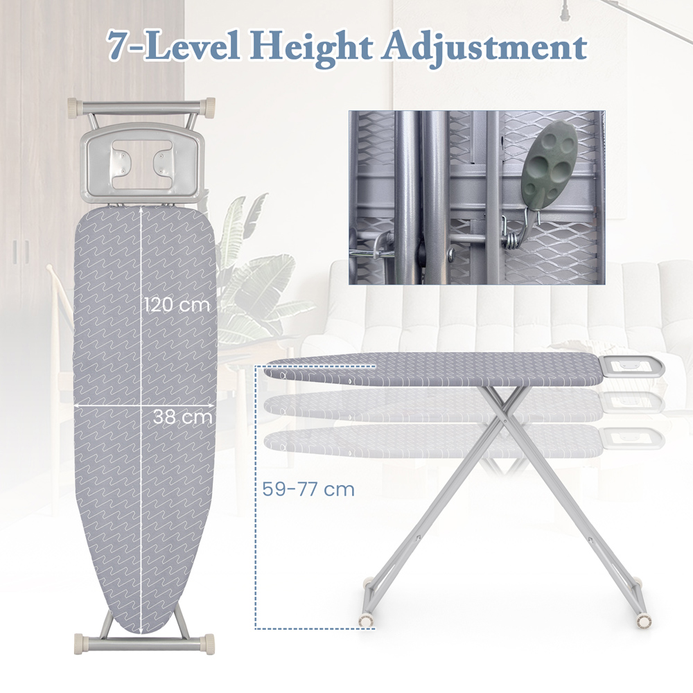 Costway Grey Ironing Board with Iron Rest and Removable Silver Coated Cover Image 7