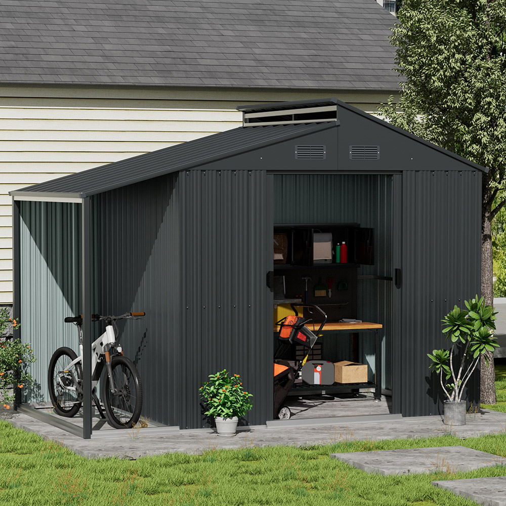 Living and Home 5.3 x 9.8ft Outdoor Galvanised Steel Storage Shed with Lean To Image 2