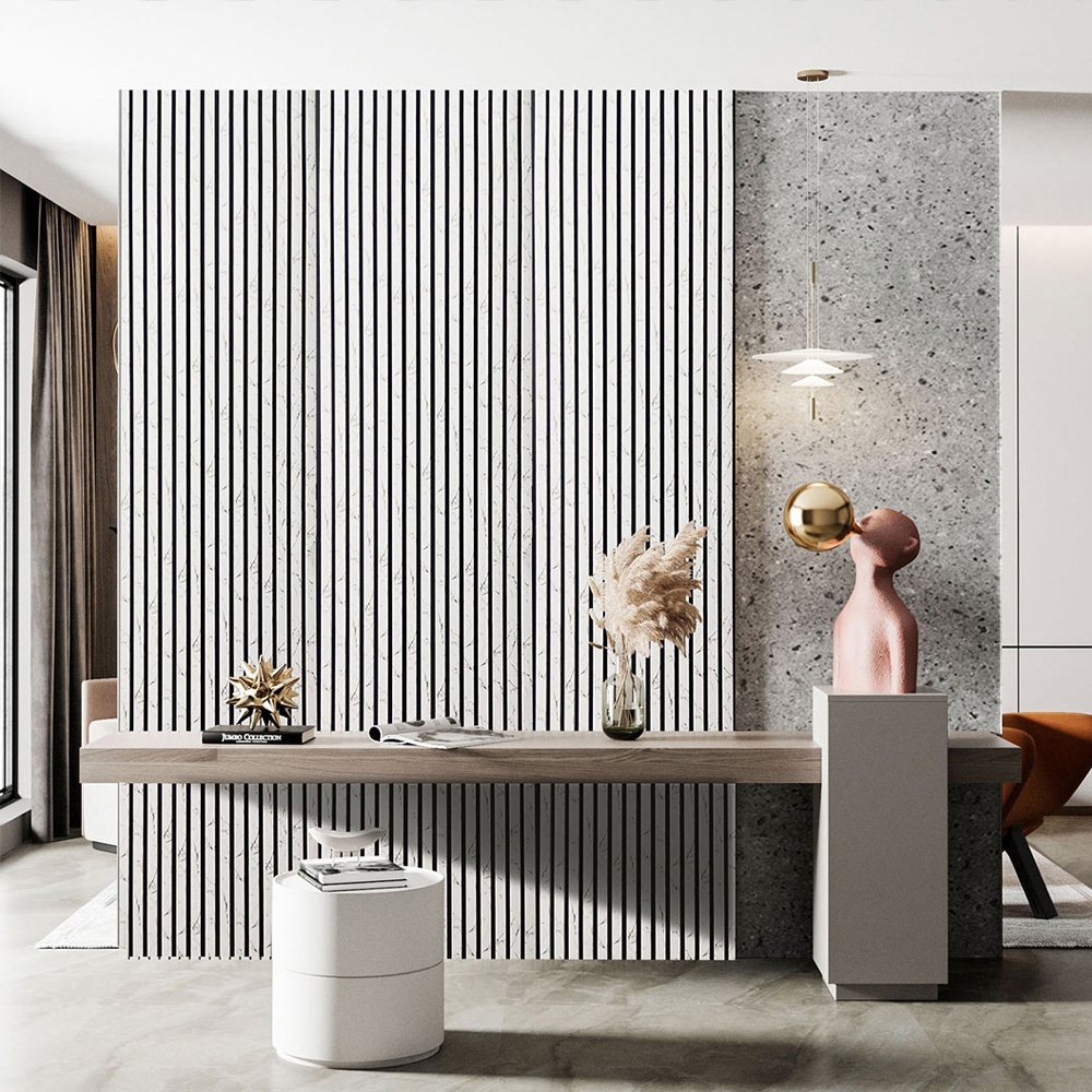 Britwall White and Gold Marble Design Linear Acoustic Wall Panel 2400 x 600 x 21mm 2 Pack Image 6