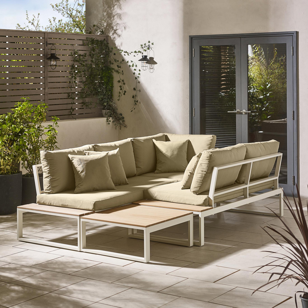 Furniturebox Bermuda 6 Seater White and Olive Garden Corner Sofa Set Image 6