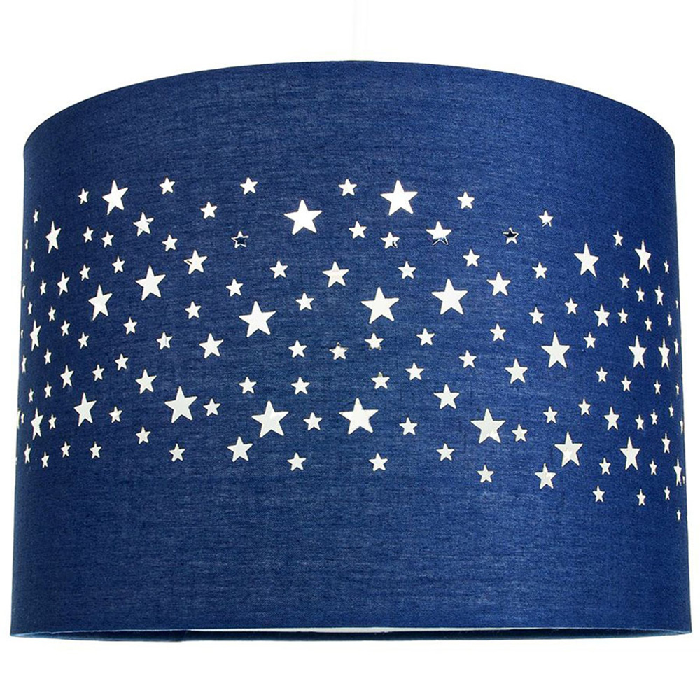 Happy Homewares Midnight Blue Cotton Stars Pattern Pendant Lamp Shade Image 1