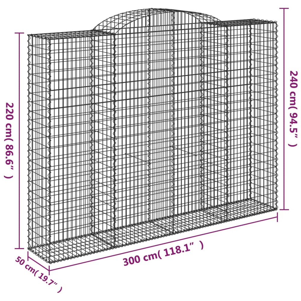 vidaXL Silver Galvanised Iron Arched Gabion Basket 220/240 x 50 x 300cm 13 Pack Image 5