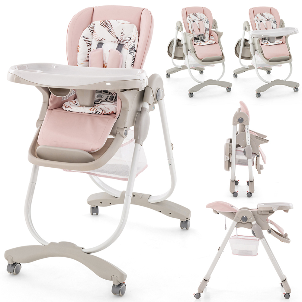 Costway Pink Multifunctional Folding Baby Highchair Image 3